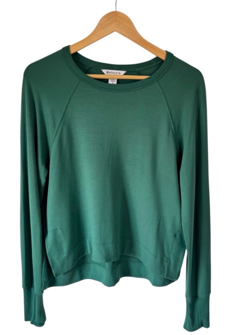 Athleta Coaster Luxe Recover High Hip Sweatshirt Green Stretch Size SP
